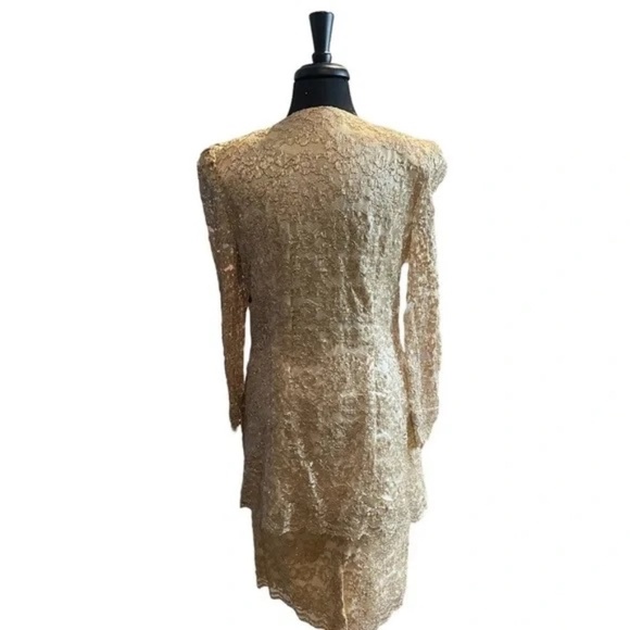 VINTAGE LISA MICHAELS GOLD LACE SEE THROUGH Women's SKIRT SUIT, SIZE 14 - Picture 6 of 9